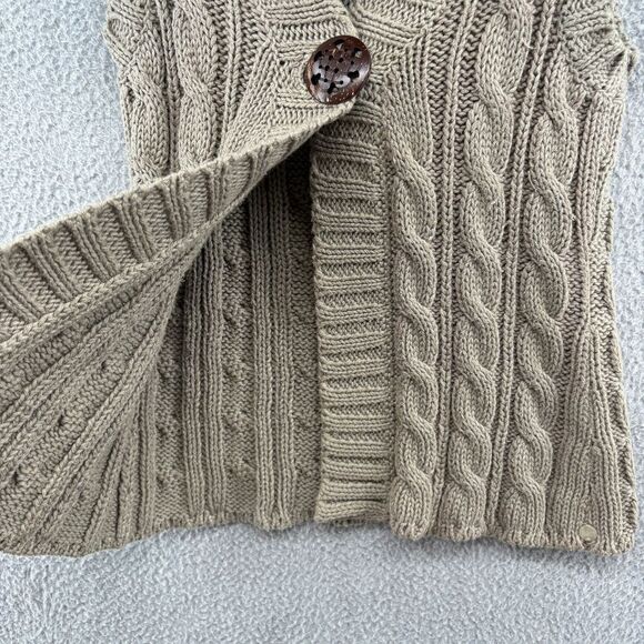 Pure Handknit Taupe Brown 100% Cotton Cable Knit Button Front Sweater Vest XS/S - Picture 7 of 12